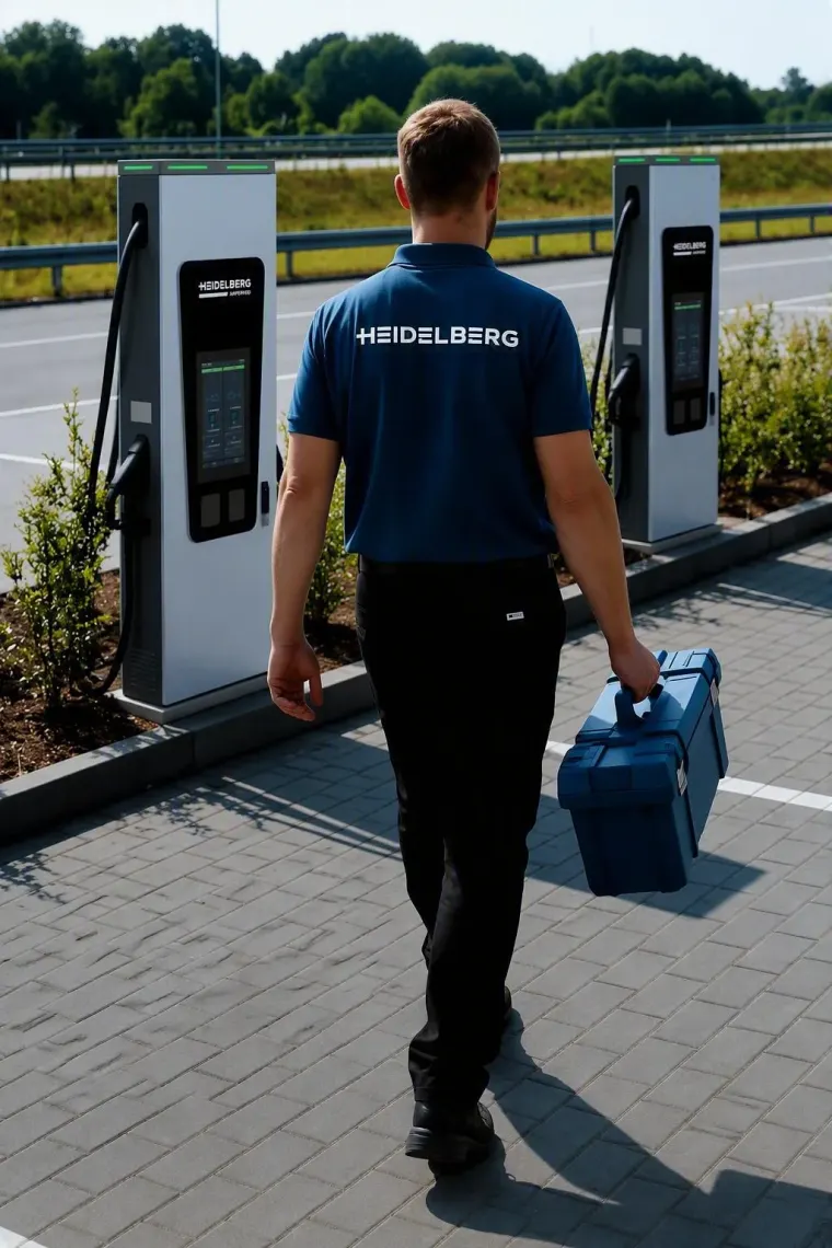 Technik serwisu z walizką narzędziową przy dystrybutorach Dynamic DC